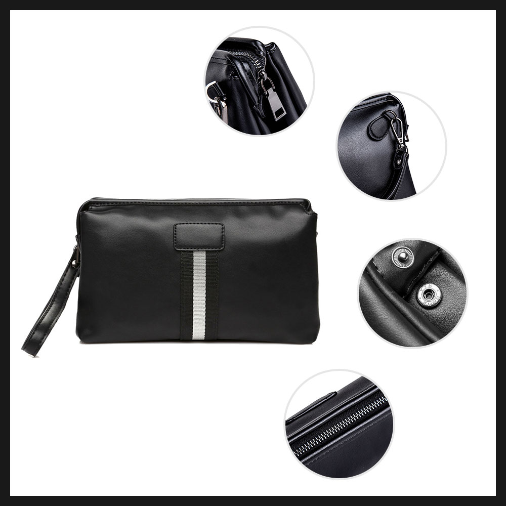 Whatna 2way革 ミニセカンドバッグ メンズ クラッチ バッグ 小さい ビジネスバッグ 皮 3室の仕切 大容量 カジュアル フォーマル 冠婚葬祭 結婚式 紳士用 男性用 黒（SZB-63） 4