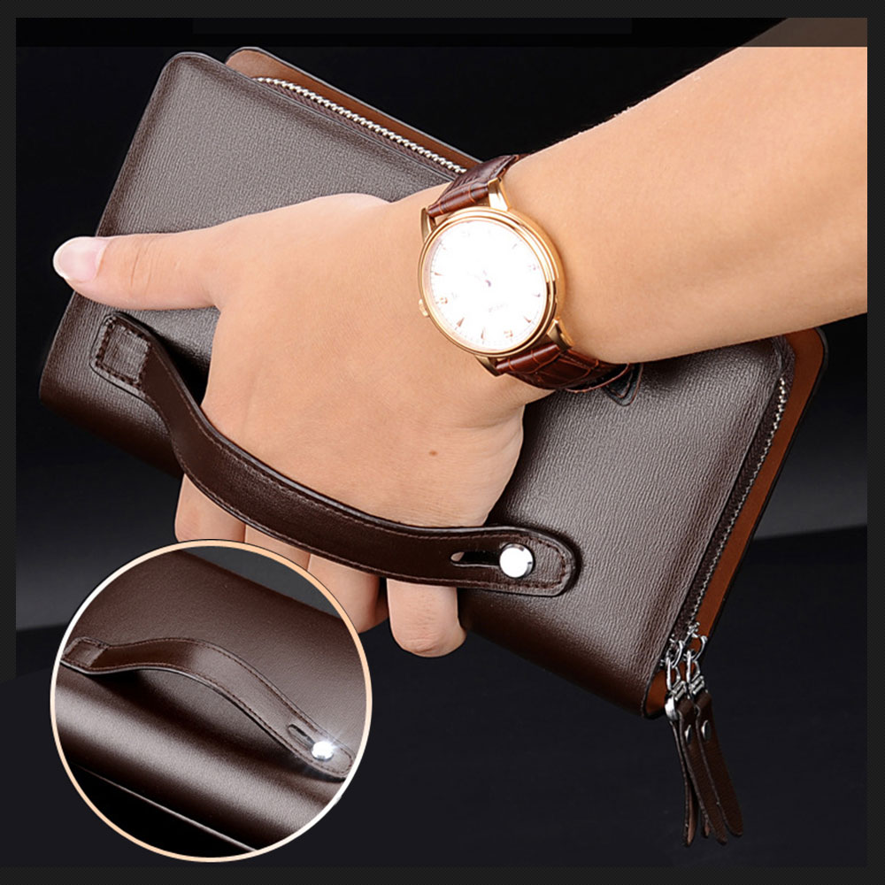 Whatnaミニクラッチバッグ メンズ セカンドバッグ 財布機能付き 革 レザー ダブルファスナー 長財布 皮  冠婚葬祭 ビジネス シンプル 大容量 手持ちバッグ セカンドポーチ全2色 hb019 5