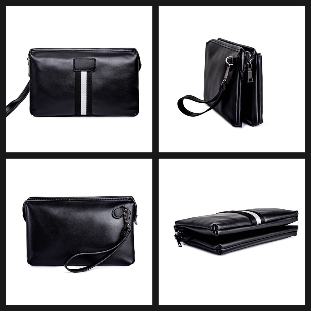 Whatna 2way革 ミニセカンドバッグ メンズ クラッチ バッグ 小さい ビジネスバッグ 皮 3室の仕切 大容量 カジュアル フォーマル 冠婚葬祭 結婚式 紳士用 男性用 黒（SZB-63） 2