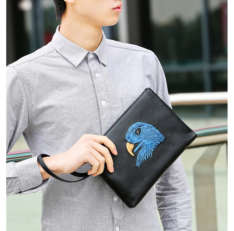 Whatna牛革 2wayセカンドバッグ メンズ バッグ クラッチ バッグ 厚手 本革 手描の立体イラスト ipad 9.7収納可 結婚式 バッグ フォーマル ビジネス冠婚葬祭バッグ 男性用 紳士用 黒 （hs-1074） 12