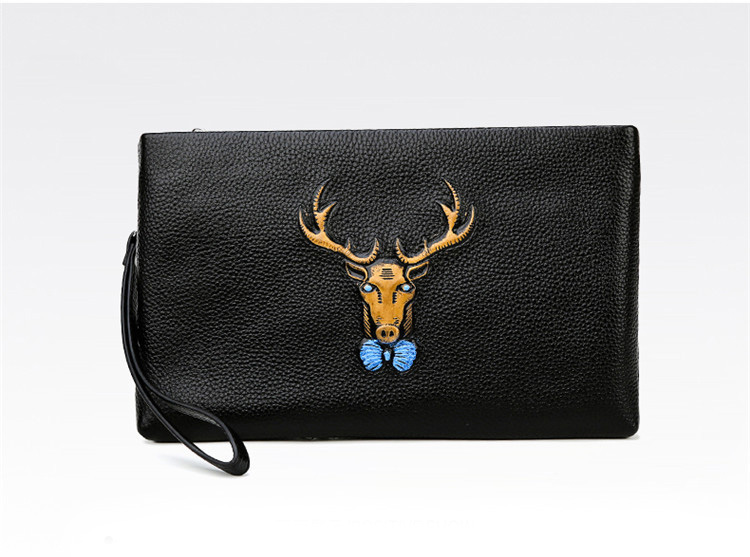 Whatna牛革 2wayセカンドバッグ メンズ バッグ クラッチ バッグ 厚手 本革 手描の立体イラスト ipad 9.7収納可 結婚式 バッグ フォーマル ビジネス冠婚葬祭バッグ 男性用 紳士用 黒 （hs-1074） 1