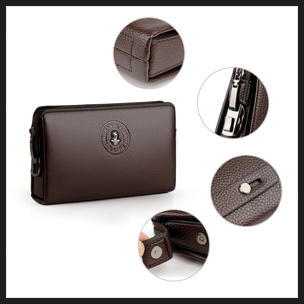 Whatnaミニセカンドバッグ メンズ バッグ 12枚カード収納 パスワードロックボタン 盗難防止 小さめ クラッチバッグ 長財布 革 手持ちバッグ メンズ ポーチ 男性用 紳士用 結婚式 冠婚葬祭 黒 ブラウン L3070 5