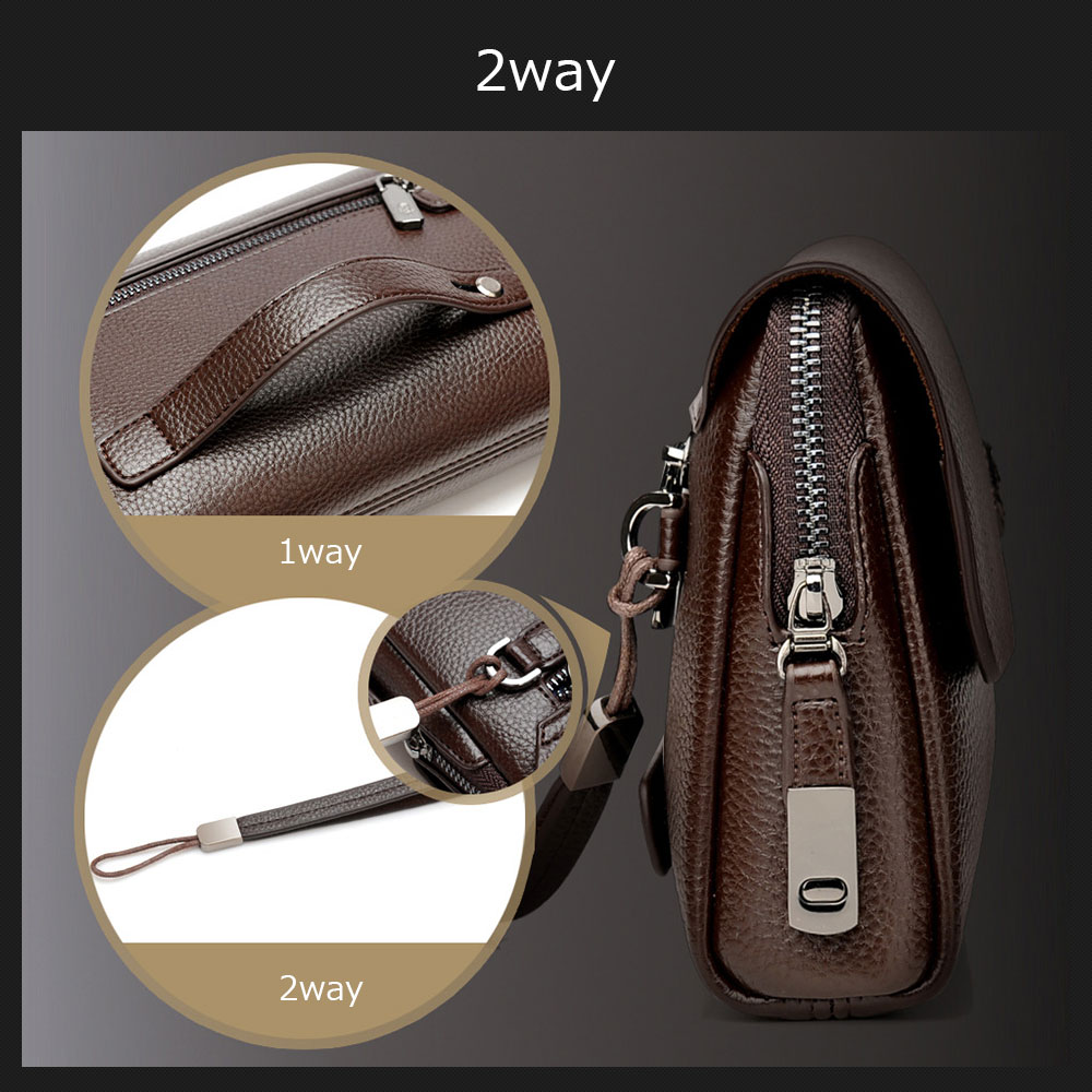 Whatna 2way ミニセカンドバッグ メンズ バッグ 小銭入れあり 6枚カード収納 安全防犯ロック付 盗難防止 小さめ クラッチバッグ 長財布 革 手持ちバッグ メンズ ポーチ 男性用 紳士用 結婚式 冠婚葬祭 黒 ブラウン L1636 6