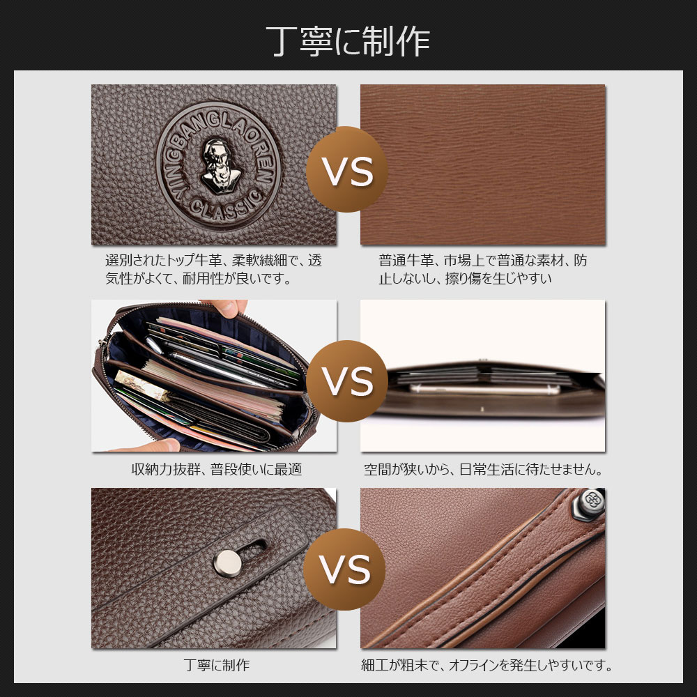 Whatnaミニセカンドバッグ メンズ バッグ 12枚カード収納 パスワードロックボタン 盗難防止 小さめ クラッチバッグ 長財布 革 手持ちバッグ メンズ ポーチ 男性用 紳士用 結婚式 冠婚葬祭 黒 ブラウン L3070 9