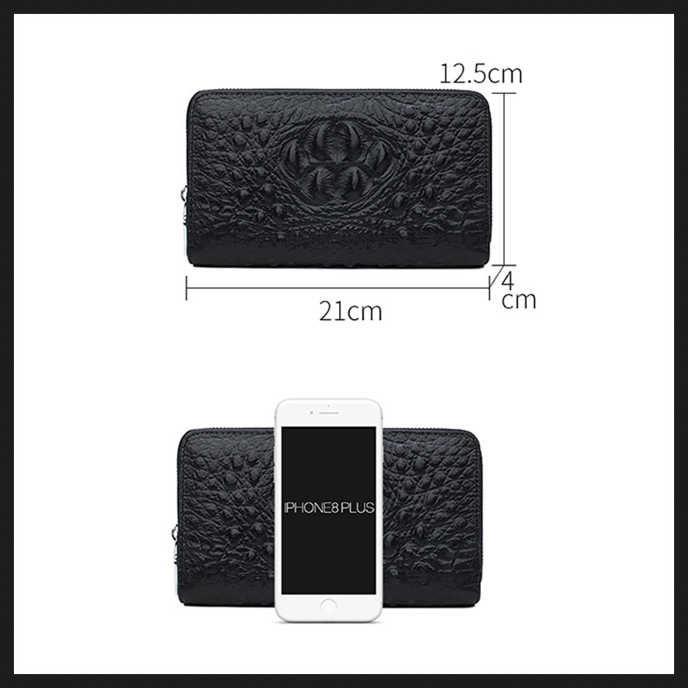 whatna 2way 牛革 クロコダイル型押し ミニセカンドバッグ メンズ バッグ ダブルファスナー 小銭入れ 12枚カード収納 本革 小さめ クラッチバッグ 長財布 手持ちバッグ 男性用 紳士用 結婚式 冠婚葬祭 黒 4