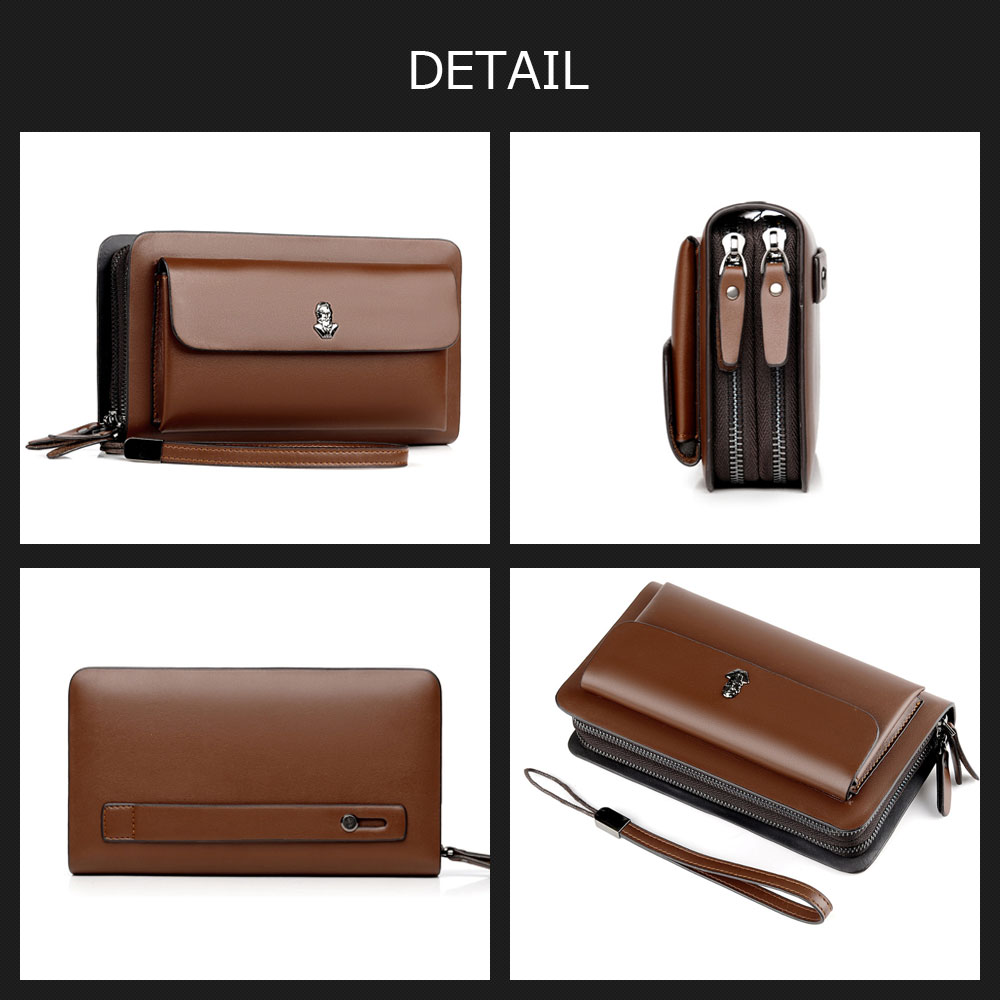 whatna 2wayミニセカンドバッグ メンズ バッグ ダブルファスナー 2室式で大容量 小銭入れ 7枚カード収納 小さめ クラッチバッグ 長財布 手持ちバッグ 男性用 紳士用 結婚式 冠婚葬祭 黒 ブラウン L303 3