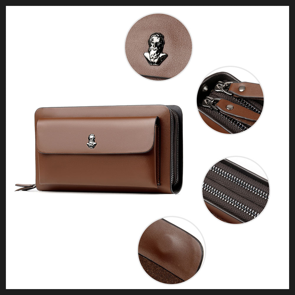 whatna 2wayミニセカンドバッグ メンズ バッグ ダブルファスナー 2室式で大容量 小銭入れ 7枚カード収納 小さめ クラッチバッグ 長財布 手持ちバッグ 男性用 紳士用 結婚式 冠婚葬祭 黒 ブラウン L303 8