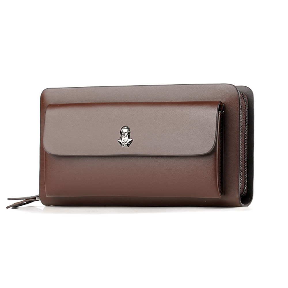 whatna 2wayミニセカンドバッグ メンズ バッグ ダブルファスナー 2室式で大容量 小銭入れ 7枚カード収納 小さめ クラッチバッグ 長財布 手持ちバッグ 男性用 紳士用 結婚式 冠婚葬祭 黒 ブラウン L303 1