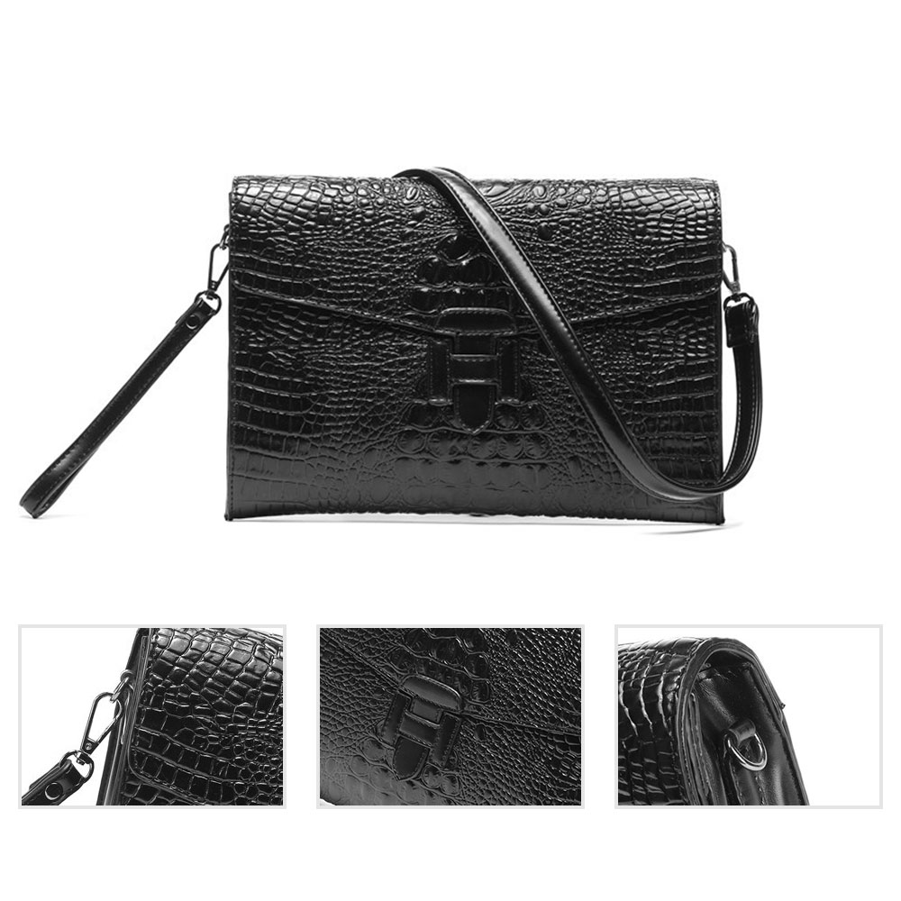 whatna 2WAY 革 クロコダイル型押し セカンド バッグ メンズ バッグ [クラッチ ショルダー 肩掛け 結婚式 バッグ] 皮 A4 6枚カード収納 手持ちバッグ ビジネス カジュアル フォーマル 冠婚葬祭 紳士用 男性用 黒（8900） 3