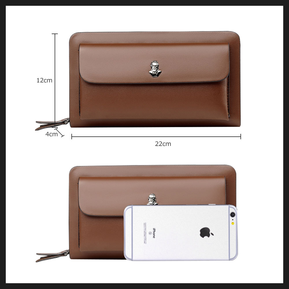 whatna 2wayミニセカンドバッグ メンズ バッグ ダブルファスナー 2室式で大容量 小銭入れ 7枚カード収納 小さめ クラッチバッグ 長財布 手持ちバッグ 男性用 紳士用 結婚式 冠婚葬祭 黒 ブラウン L303 4