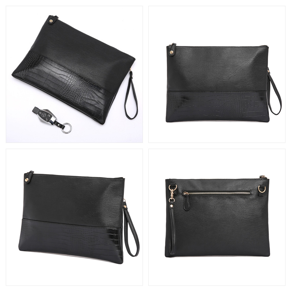 Whatna 2WAY 革 セカンド バッグ メンズ バッグ [クラッチ ショルダー 肩掛け 結婚式 バッグ] A4 13.3IPAD AIR収納可 大さい  手持ちバッグ ビジネス カジュアル フォーマル 冠婚葬祭 紳士用 男性用 黒 1281 1