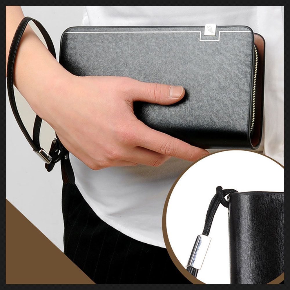 Whatnaミニクラッチバッグ メンズ セカンドバッグ 財布機能付き 革 レザー ダブルファスナー 長財布 皮  冠婚葬祭 ビジネス シンプル 大容量 手持ちバッグ セカンドポーチ全2色 hb019 6