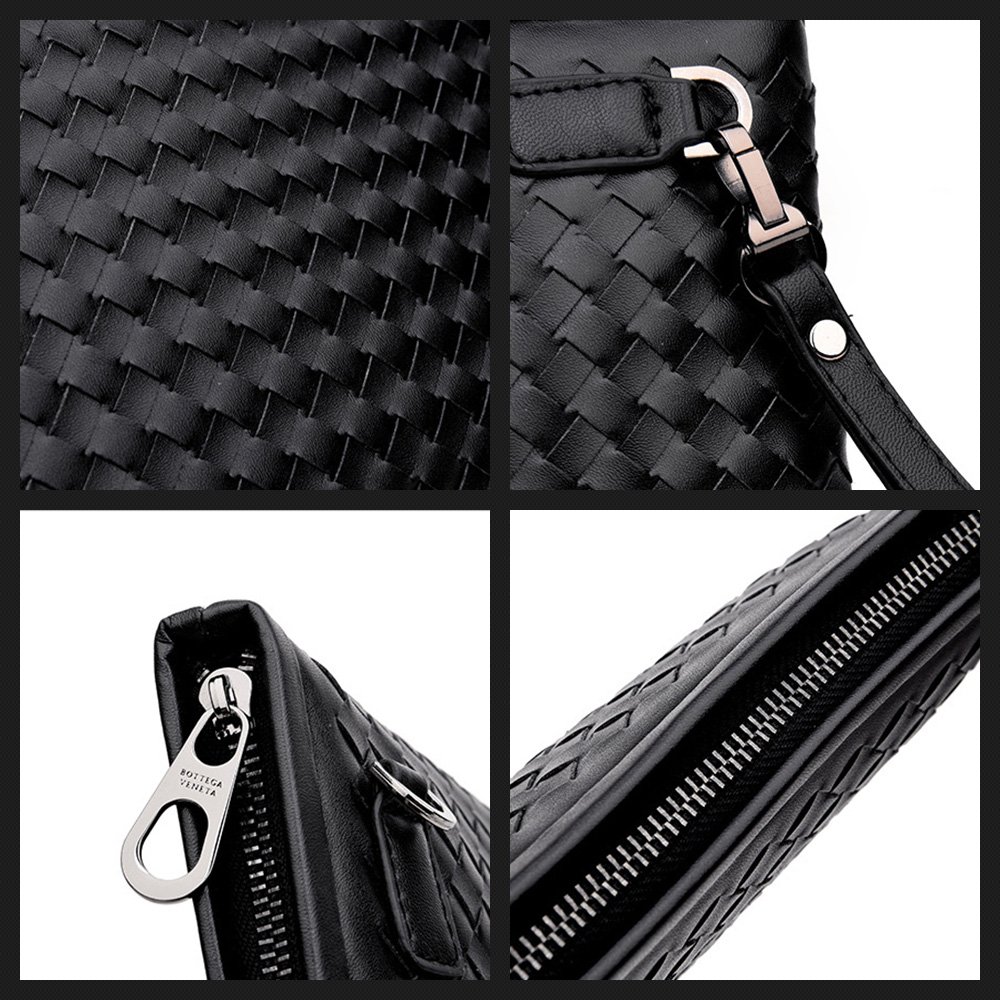 whatna 2way革 手作り編み込み セカンドバッグ メンズ クラッチ バッグ B5 6枚カード収納 小銭入 カジュアル フォーマル 冠婚葬祭 結婚式 バッグ紳士用 男性用 黑 605 4