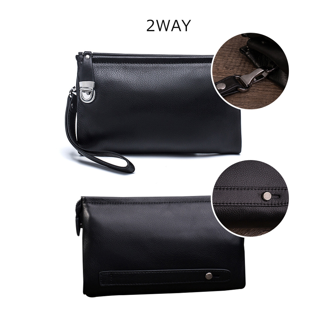 Whatna牛革ミニセカンドバッグ メンズ バッグ 12枚カード収納  盗難防止 本革小さめ クラッチバッグ 長財布 革 手持ちバッグ メンズ ポーチ 男性用 紳士用 結婚式 バッグ冠婚葬祭 黒 ブラウン 2018 5