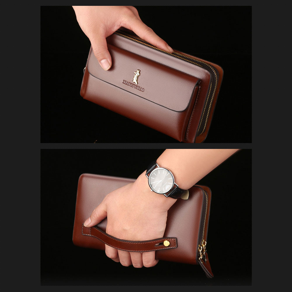 Whatnaミニセカンドバッグ メンズ バッグ 14枚カード収納 小さめ クラッチバッグ 長財布 革 手持ちバッグ メンズ ポーチ 男性用 紳士用 結婚式 冠婚葬祭 黒 ブラウン A718 7