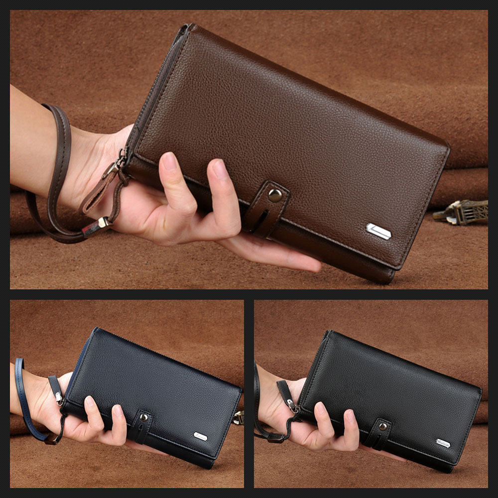 Whatnaミニセカンドバッグ メンズ バッグ 18枚カード収納 小さめ クラッチバッグ 長財布 革 手持ちバッグ メンズ ポーチ 男性用 紳士用 結婚式 冠婚葬祭 黒 ブラウン B807 7