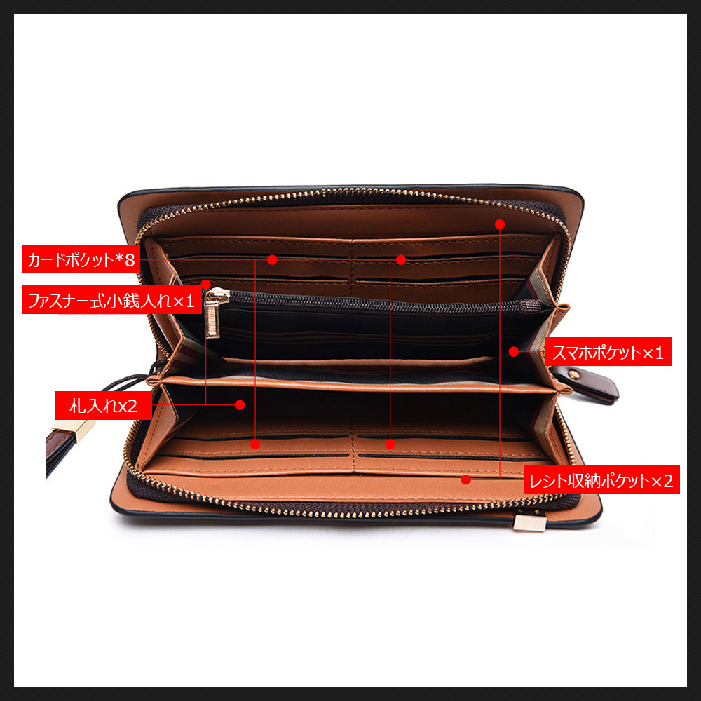 Whatna 2way 革  ミニセカンドバッグ メンズ バッグ 8枚カード収納 小銭入れ 小さめ クラッチバッグ 長財布 手持ちバッグ 男性用 紳士用 結婚式 バッグ 冠婚葬祭 黒ブラウン 8115 7