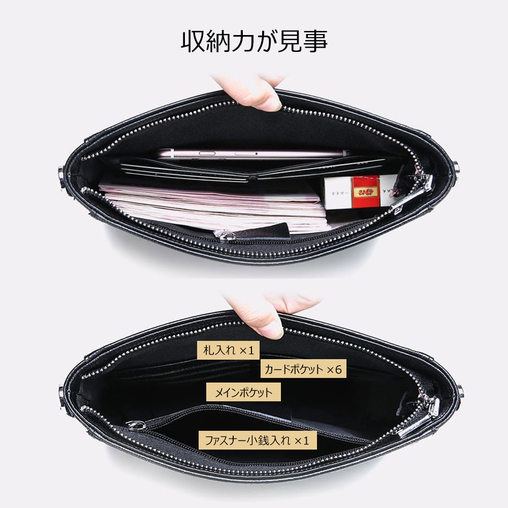 Whatna クロコダイル型押し牛革 セカンド バッグ メンズ バッグ [クラッチ ショルダー 肩掛け 結婚式 バッグ] 6枚カード収納 手持ちバッグ ビジネス カジュアル フォーマル 冠婚葬祭 紳士用 男性用 黒 ブルー（fei66102） 4