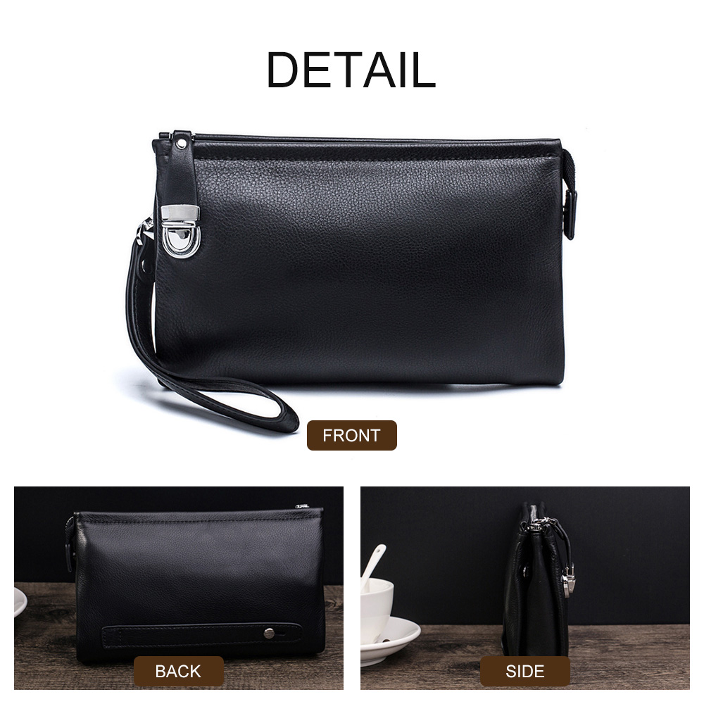 Whatna牛革ミニセカンドバッグ メンズ バッグ 12枚カード収納  盗難防止 本革小さめ クラッチバッグ 長財布 革 手持ちバッグ メンズ ポーチ 男性用 紳士用 結婚式 バッグ冠婚葬祭 黒 ブラウン 2018 3