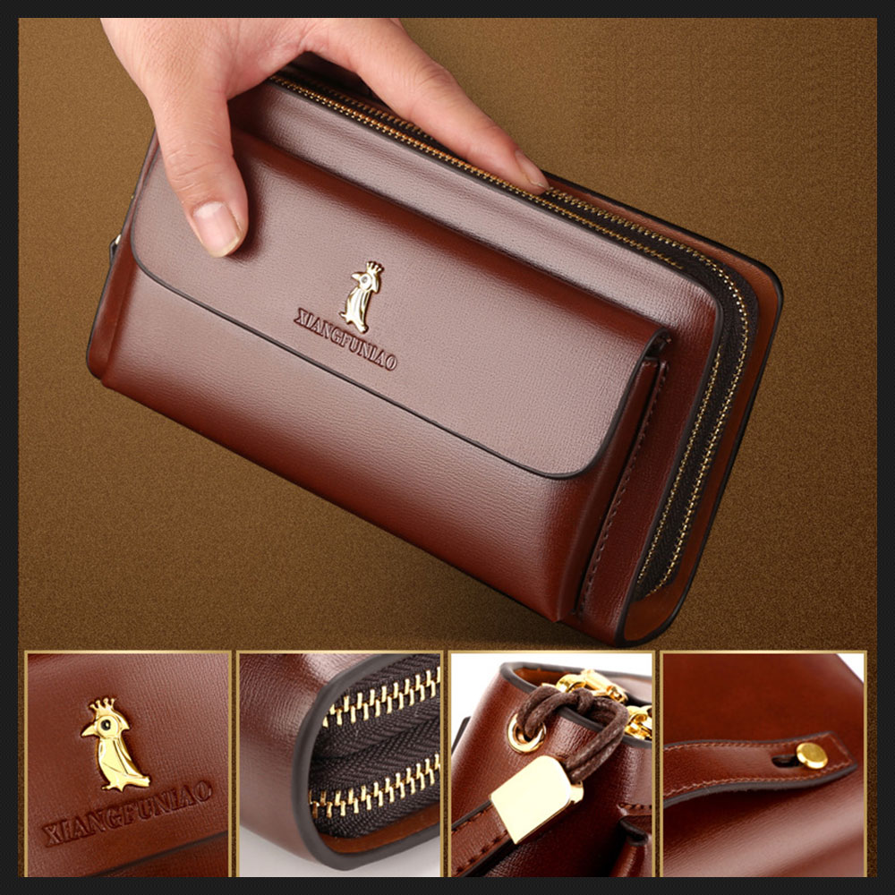 Whatnaミニセカンドバッグ メンズ バッグ 14枚カード収納 小さめ クラッチバッグ 長財布 革 手持ちバッグ メンズ ポーチ 男性用 紳士用 結婚式 冠婚葬祭 黒 ブラウン A718 8