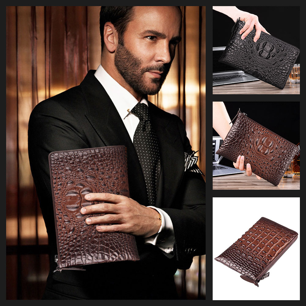 Whatna 2way 牛革 クロコダイル型押しミニセカンドバッグ メンズ バッグ 16枚カード収納 2室仕切 本革 本皮 小さめ クラッチバッグ手持ちバッグ 男性用 紳士用 カジュアル フォーマル 結婚式バッグ 冠婚葬祭 黒 ブラウン 8886 8
