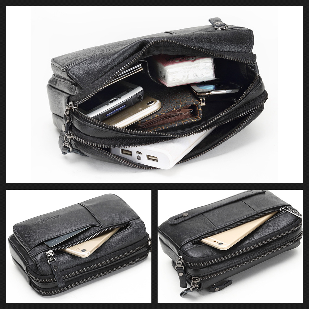 Whatna 2WAY牛革 ミニセカンドバッグ メンズ クラッチ バッグ 2室仕切 本革 本皮 カジュアル フォーマル 冠婚葬祭 結婚式 バッグ紳士用 男性用 黑 ブラウン 9