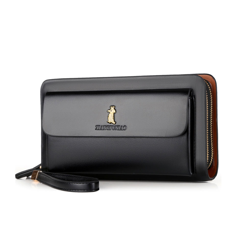 Whatnaミニセカンドバッグ メンズ バッグ 14枚カード収納 小さめ クラッチバッグ 長財布 革 手持ちバッグ メンズ ポーチ 男性用 紳士用 結婚式 冠婚葬祭 黒 ブラウン A718 1