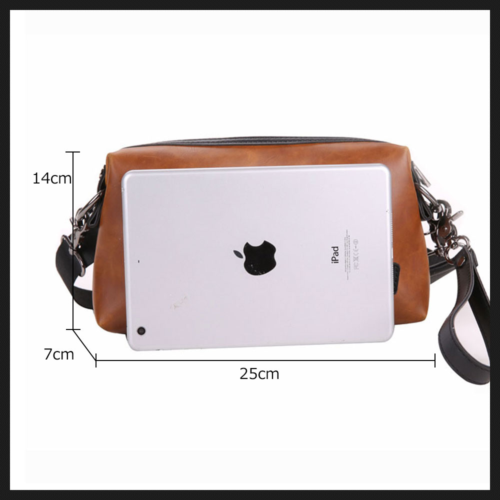 Whatna 2way ショルダーバッグ メンズ バッグ セカンド バッグ 小さめ iPad mini収納可 合成皮革 斜めがけ バッグ 男性用 紳士用 ブラウン(JX8007) 2