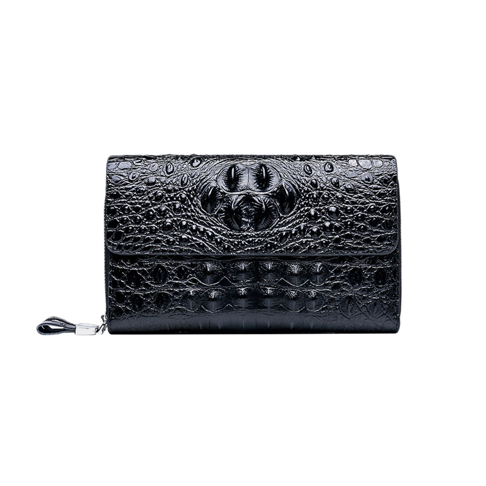 whatna 2way 革 クロコダイル型押し ミニセカンドバッグ メンズ バッグ ダブルファスナー 小銭入れ12枚カード収納 小さめ クラッチバッグ 長財布 手持ちバッグ 男性用 紳士用 結婚式 バッグ 冠婚葬祭 黒 ブラウン 茶690 1