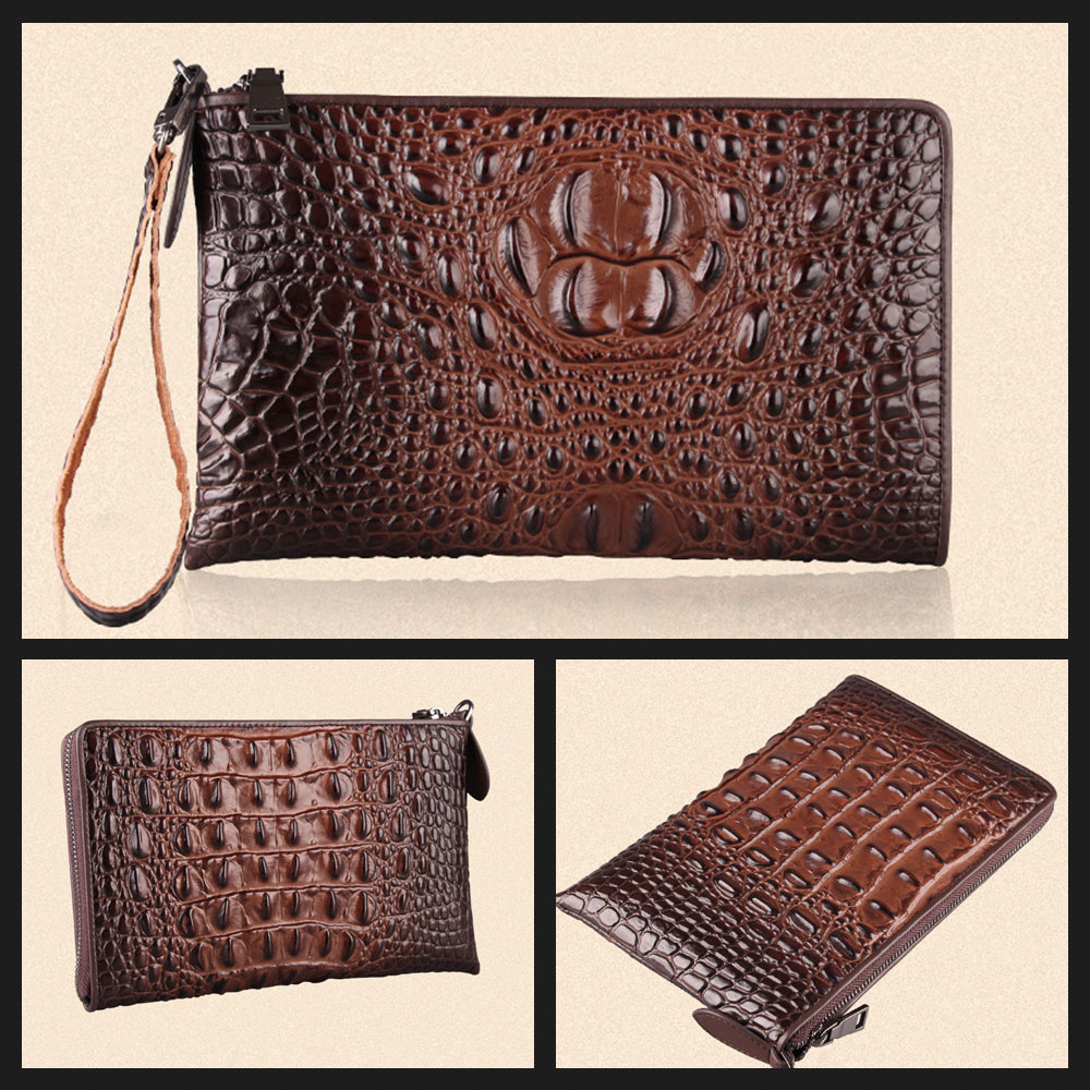 Whatna 2way 牛革 クロコダイル型押しミニセカンドバッグ メンズ バッグ 16枚カード収納 2室仕切 本革 本皮 小さめ クラッチバッグ手持ちバッグ 男性用 紳士用 カジュアル フォーマル 結婚式バッグ 冠婚葬祭 黒 ブラウン 8886 2
