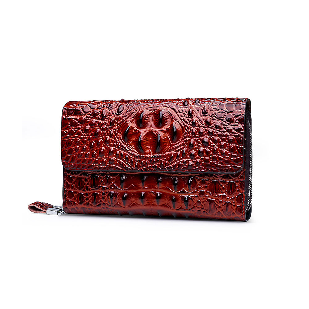 whatna 2way 革 クロコダイル型押し ミニセカンドバッグ メンズ バッグ ダブルファスナー 小銭入れ12枚カード収納 小さめ クラッチバッグ 長財布 手持ちバッグ 男性用 紳士用 結婚式 バッグ 冠婚葬祭 黒 ブラウン 茶690 2