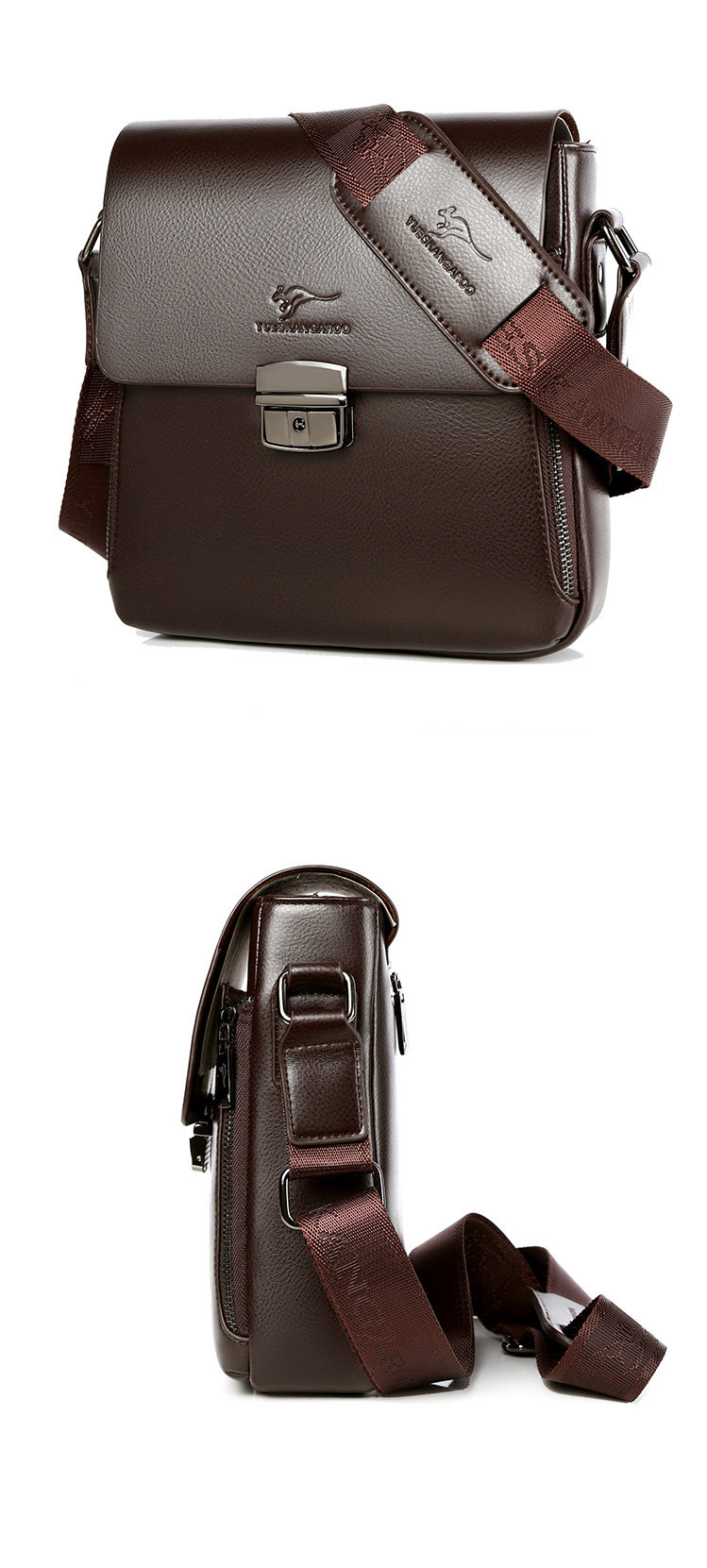 Whatnaフラップ ショルダーバッグ メンズ  パスワードロックボタング付 10.5インチIPAD収納可 大容量 盗難防止 革 ビジネス 通勤 通学 斜めがけバッグ メッセンジャーバッグ 軽量 実用 自転車 かばん男性用 ブラウン 黒（HA070） 2