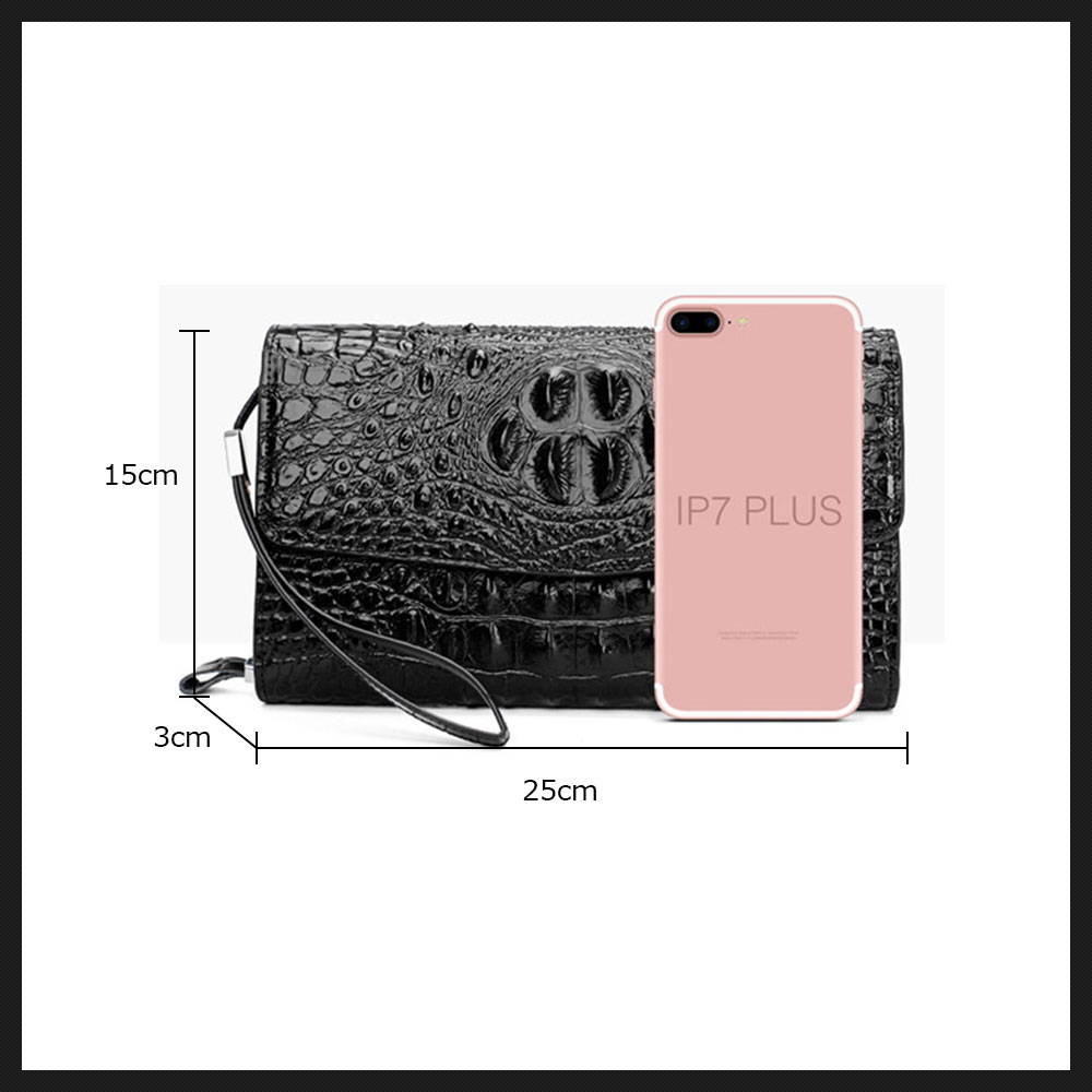 Whatna 2way 革 クロコダイル型押し ミニセカンドバッグ メンズ バッグ 15枚カード収納 長財布 小さめ クラッチバッグ 手持ちバッグ 男性用 紳士用 結婚式 バッグ 冠婚葬祭 黒 ブラウン 696 3