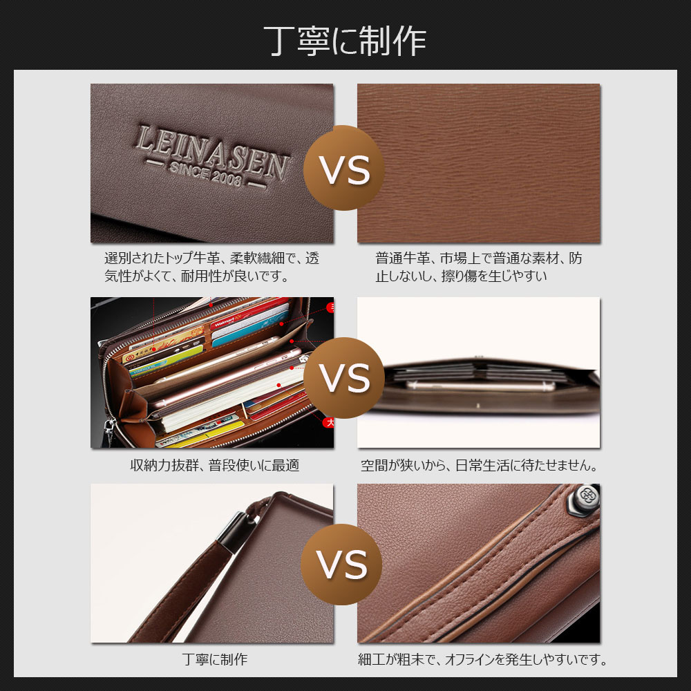 Whatna 2way 牛革 ミニセカンドバッグ メンズ バッグ12枚カード収納 本革 本皮 小さめ クラッチバッグ 長財布 手持ちバッグ 男性用 紳士用 結婚式 冠婚葬祭 バッグ 黒 ブラウン A87 7