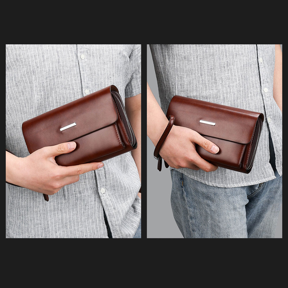 Whatna ミニセカンドバッグ メンズ バッグ 18枚カード収納 小さめ クラッチバッグ 長財布 革 手持ちバッグ メンズ ポーチ 男性用 紳士用 結婚式 冠婚葬祭 黒 ブラウン 1190 10
