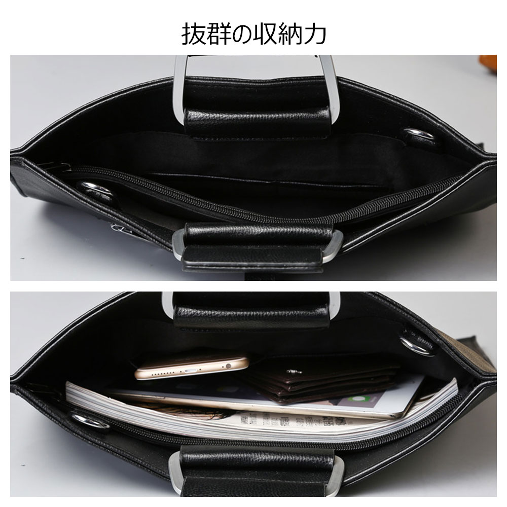 Whatna 2WAY 革  セカンド バッグ メンズ バッグ [クラッチ ショルダー 肩掛け 結婚式 バッグ] A4 13.3IPAD AIR収納可 手持ちバッグ ビジネス カジュアル フォーマル 冠婚葬祭 紳士用 男性用 黒B09 2