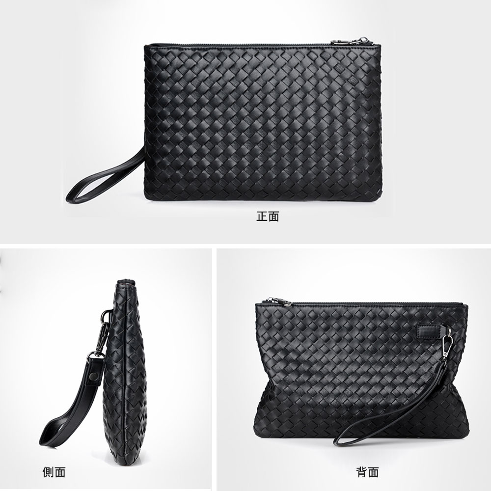 whatna 2way革 手作り編み込み セカンドバッグ メンズ クラッチ バッグ B5 6枚カード収納 小銭入 カジュアル フォーマル 冠婚葬祭 結婚式 バッグ紳士用 男性用 黑 605 1