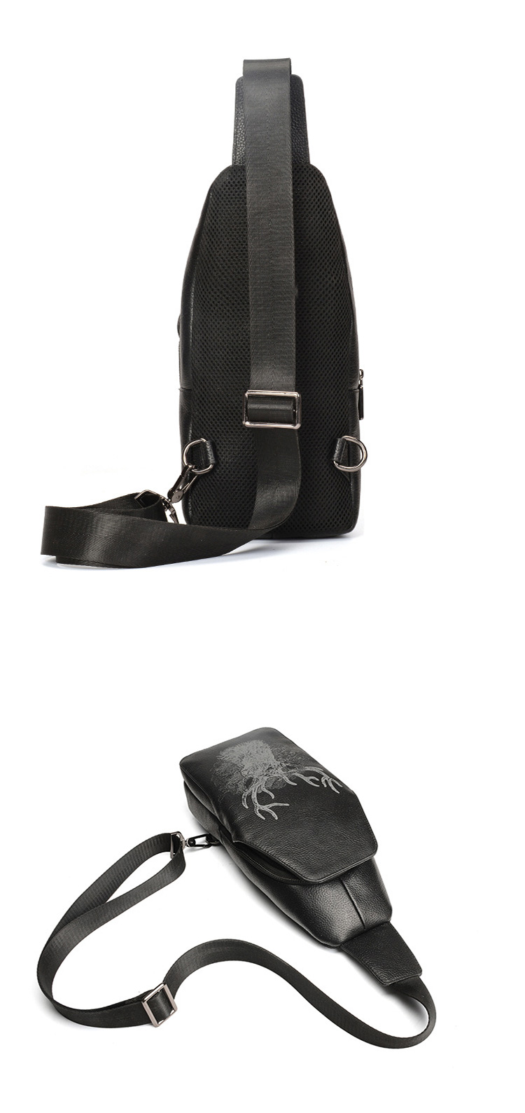 Whatna 牛革 斜めがけ ボディバッグ ワンショルダー メンズ イヤホン穴付き 本 革 厚手  レザー 黒  8080 2