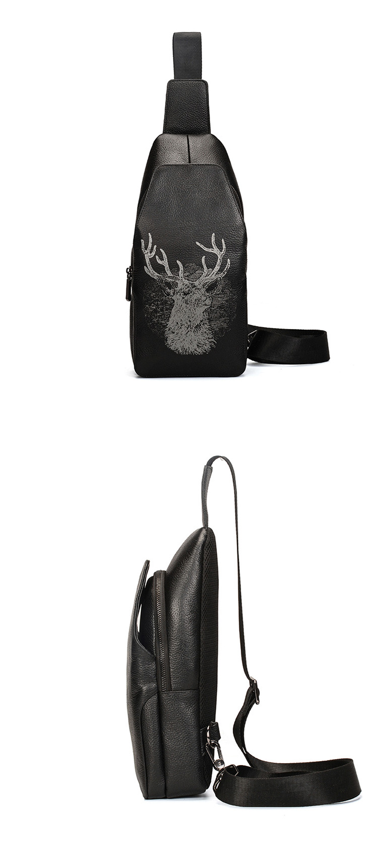 Whatna 牛革 斜めがけ ボディバッグ ワンショルダー メンズ イヤホン穴付き 本 革 厚手  レザー 黒  8080 1