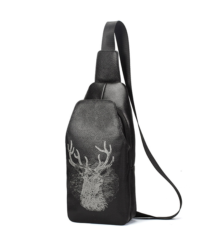 Whatna 牛革 斜めがけ ボディバッグ ワンショルダー メンズ イヤホン穴付き 本 革 厚手  レザー 黒  8080 0