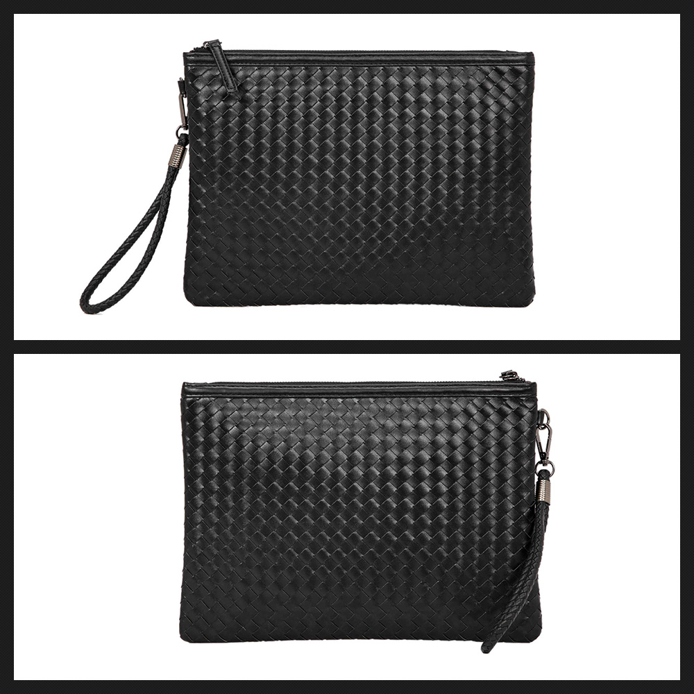 Whatna 2way 革 手作り編み込み セカンドバッグ メンズ バッグ クラッチ バッグ 大きい A4 13.3インチのipad air収納可 手持ちバッグ 結婚式 バッグフォーマル ビジネス 冠婚葬祭 バッグ 男性用 紳士用 黒 2