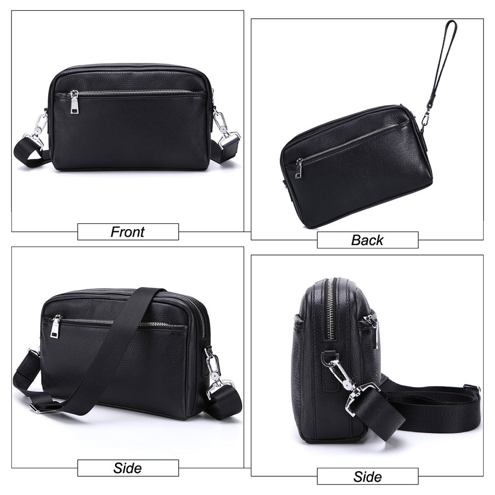 Whatna 2way牛革 セカンド バッグ メンズ バッグ [クラッチ ショルダー 肩掛け 結婚式 バッグ]厚手 本革 レザー 6枚カード収納 手持ちバッグ ビジネス カジュアル フォーマル 冠婚葬祭  バッグ 紳士用 男性用 黒8127 2