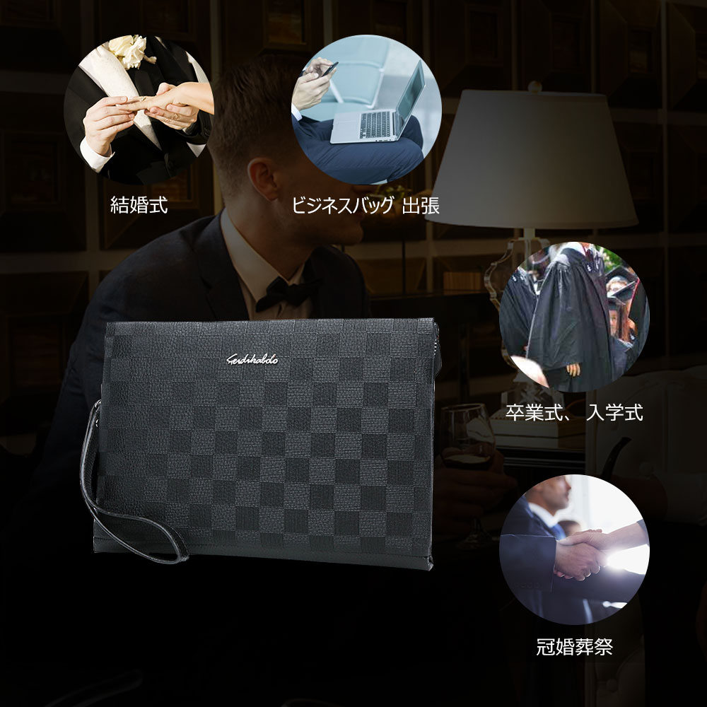 Whatna  2way革 セカンドバッグ メンズ クラッチ バッグB5 6枚カード収納 カジュアル フォーマル 冠婚葬祭 結婚式 バッグ紳士用 男性用 黑 7