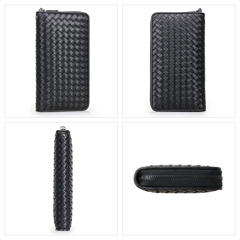 Whatna 2way手作り編み込み 牛革 ミニセカンドバッグ メンズ バッグ12枚カード収納 厚手 本 革本皮 小さめ クラッチバッグ 長財布 手持ちバッグ 男性用 紳士用 結婚式 冠婚葬祭 バッグ 黒  6950-2 1