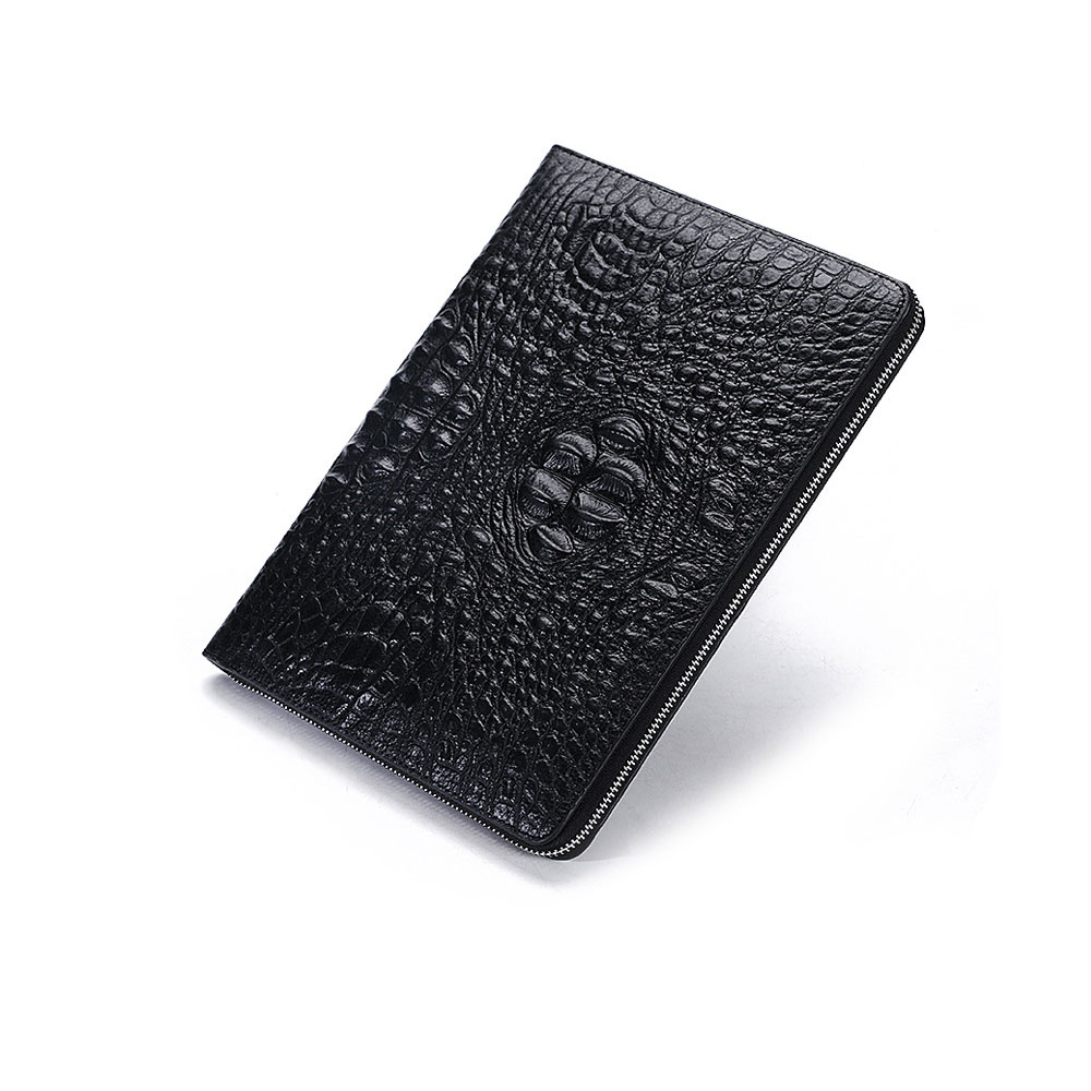 Whatna 2way 牛革 クロコダイル型押し セカンドバッグ メンズ 3室仕切 iPad Pro 10.5収納可 12枚カード収納 厚手 レザー 本革 クラッチ バッグ カジュアル フォーマル 冠婚葬祭 結婚式 バッグ紳士用 男性用 黑 1