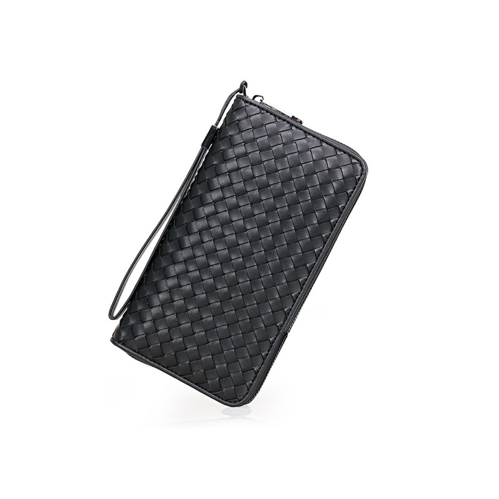 Whatna 2way手作り編み込み 牛革 ミニセカンドバッグ メンズ バッグ12枚カード収納 厚手 本 革本皮 小さめ クラッチバッグ 長財布 手持ちバッグ 男性用 紳士用 結婚式 冠婚葬祭 バッグ 黒  6950-2 0