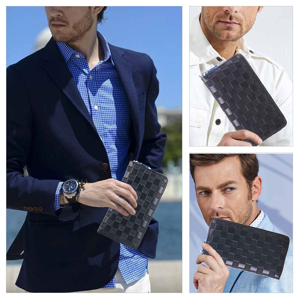 Whatna 2way牛革 ミニセカンドバッグ メンズ バッグ12枚カード収納 厚手 本 革本皮 小さめ クラッチバッグ 長財布 手持ちバッグ 男性用 紳士用 結婚式 冠婚葬祭 バッグ 黒 青 6919 5