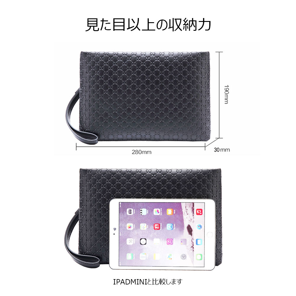 Whatna  2wayセカンドバッグ メンズ クラッチ バッグ 本 革 厚 手 レザー B5 10.5インチのipad収納可 カジュアル フォーマル 冠婚葬祭 結婚式 バッグ紳士用 男性用 黑 （FL0408） 5