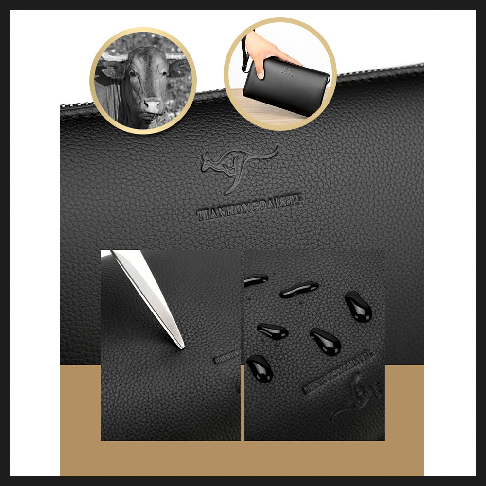 Whatna 2way本革 ミニセカンドバッグ メンズ バッグ 6枚カード収納 3室仕切 天 然 牛革 小さめ クラッチバッグ 長財布 手持ちバッグ 男性用 紳士用 結婚式 冠婚葬祭 バッグ 黒 ブラウンA-110 6