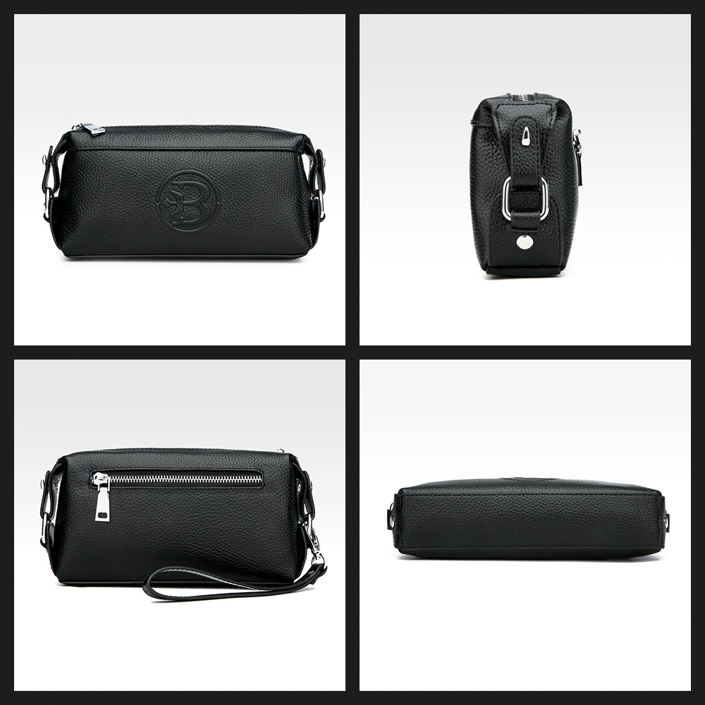 Whatna 2way 牛革 ミニセカンドバッグ メンズ クラッチ バッグ  本革 4枚カード収納 カジュアル フォーマル 冠婚葬祭 結婚式 バッグ紳士用 男性用 黑 66171 2